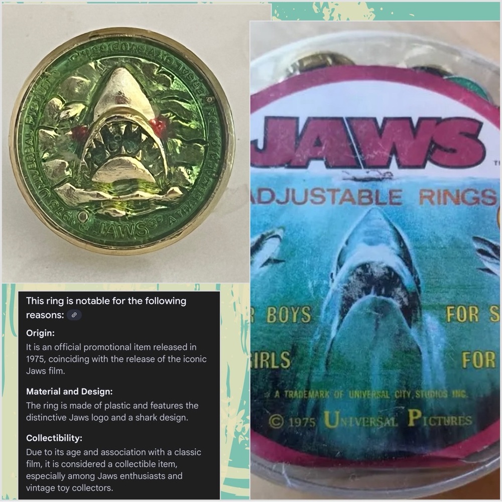 Original JAWS Movie 1975 Promotional Plastic Ring - Universal Studios Split Band - Picture 3 of 17